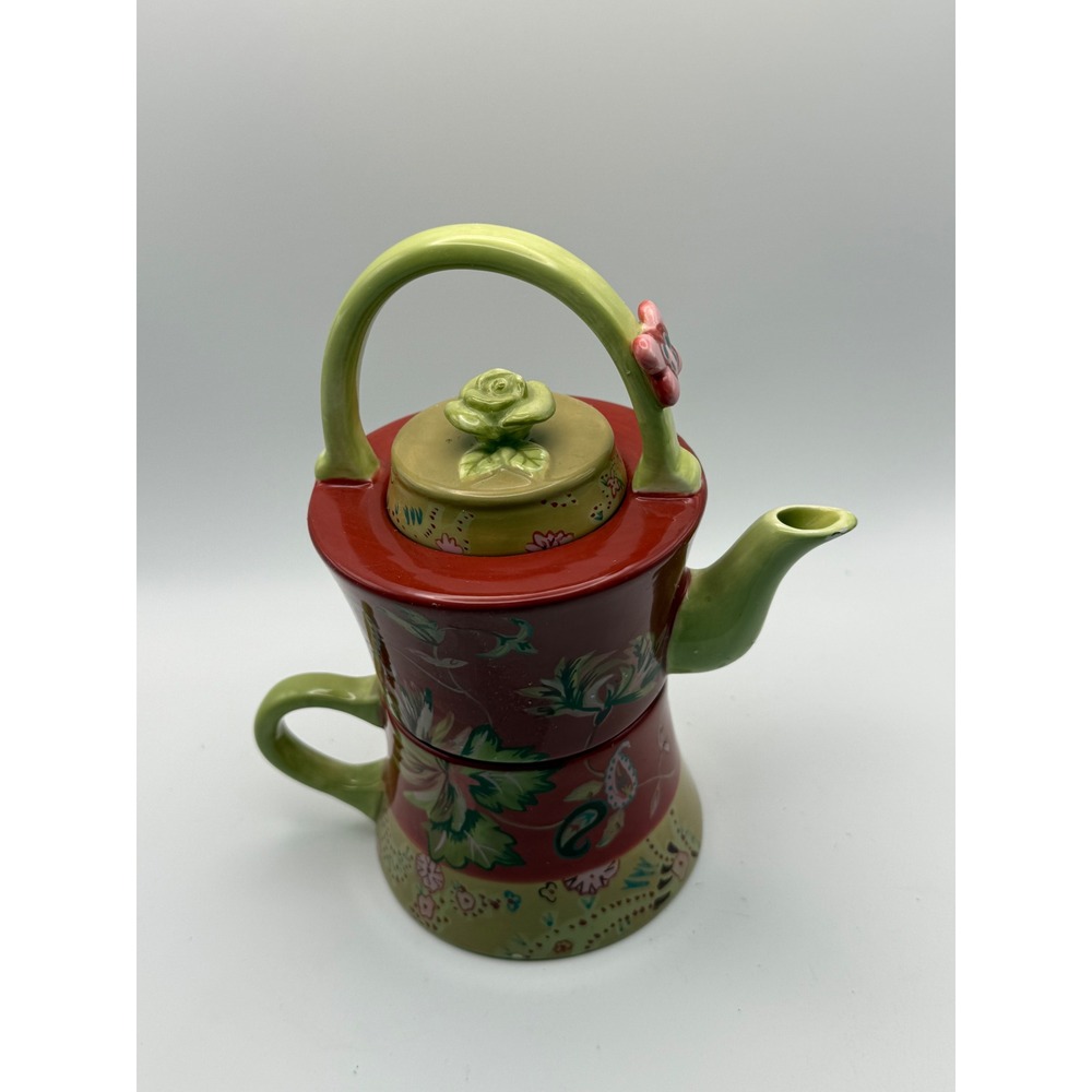 Vtg‎ Tracy Porter Rosalia Tea For One Stackable Teapot and Mug Set Floral
